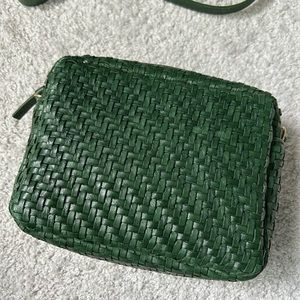 Clare V Midi Sac in Evergreen Woven Zig-Zag